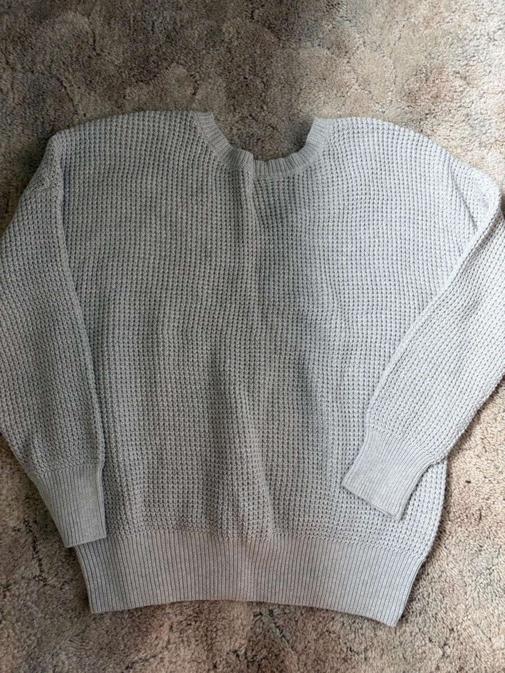 Women's Light Gray Waffle Knit Crew Sweater